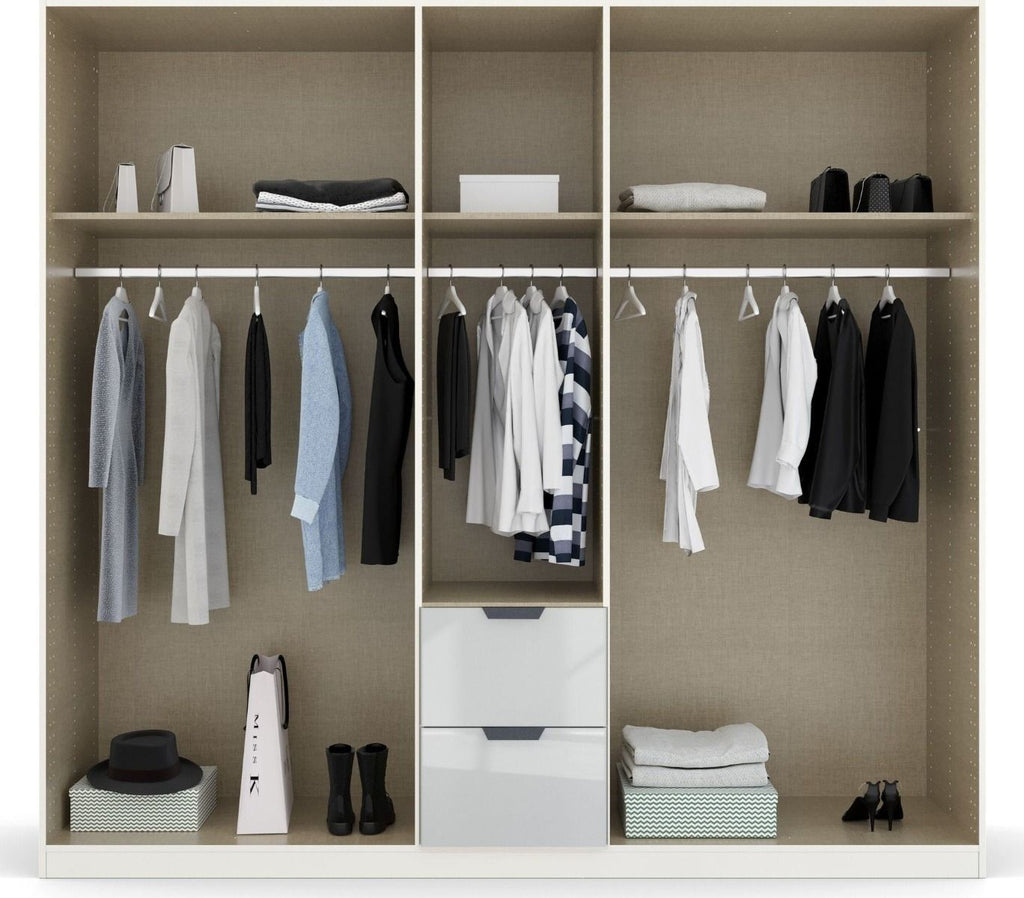 Oakwood Rauch White Glass With Mirror Modern Quadra Spin 5 Door Combi 226CM Wardrobe