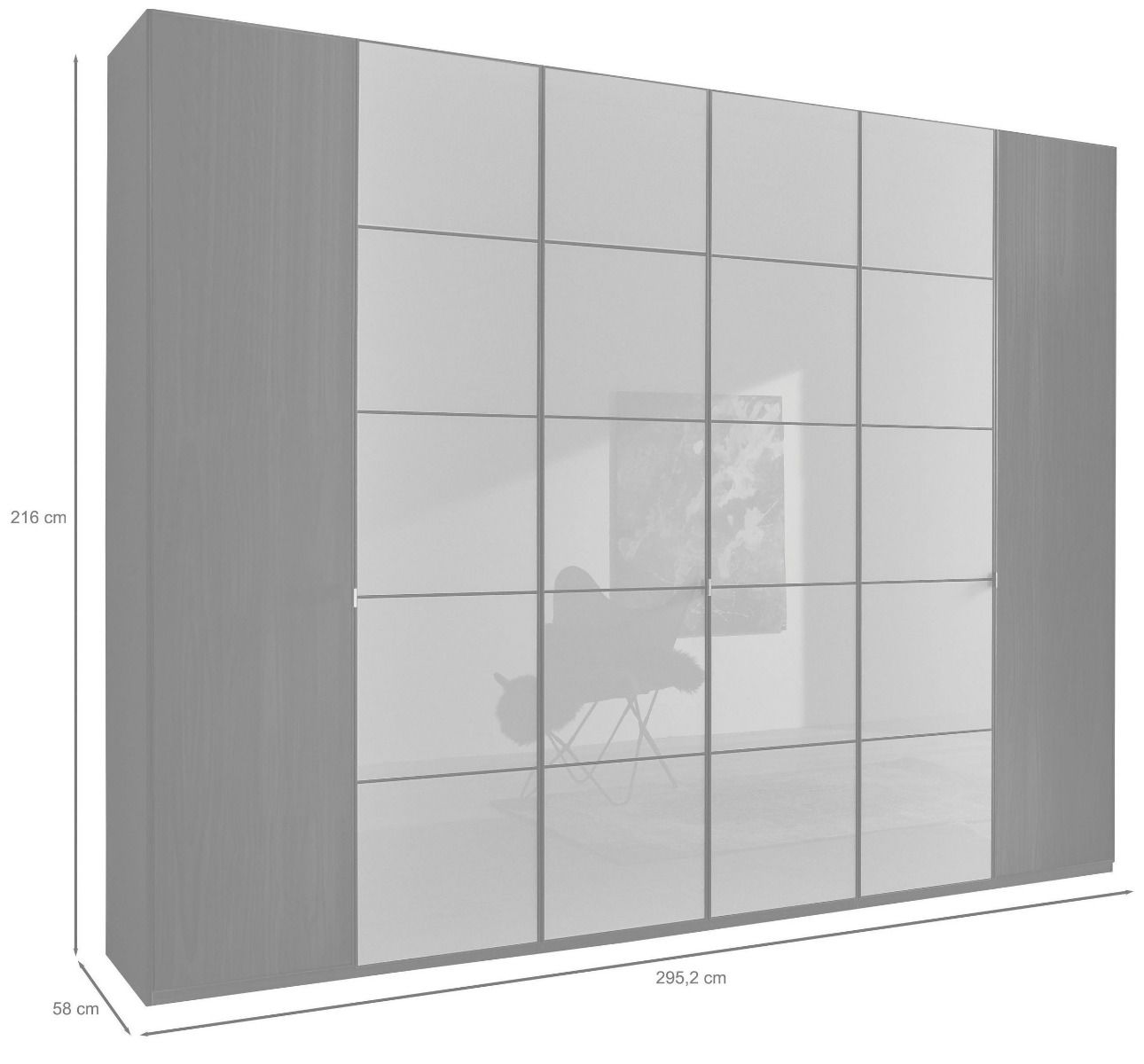 Oakwood Wiemann Quito Bianco Oak and Champagne Glass 6 Door Wardrobe - 300CM