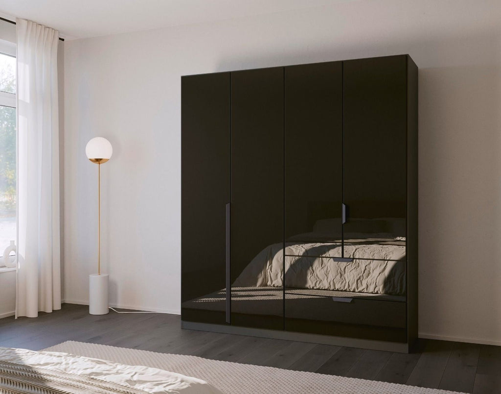 Oakwood Rauch Basalt Glass Modern Quadra Spin 4 Door Combi 181CM Wardrobe