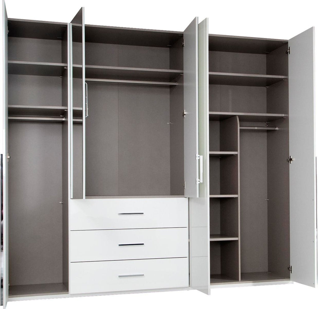 Oakwood Rauch Montclar 5 Door Hinged Combi High Gloss White Wardrobe with Premium Interior