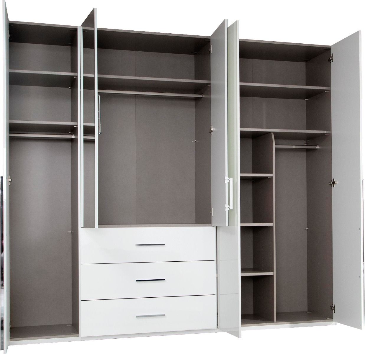 Oakwood Rauch Montclar 5 Door Hinged Combi High Gloss White Wardrobe with Premium Interior