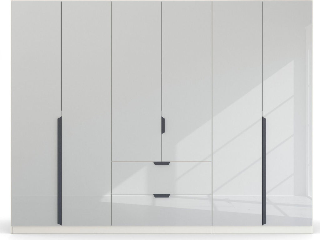 Oakwood Rauch White Glass  Modern Quadra Spin 6 Door Combi 271CM Wardrobe