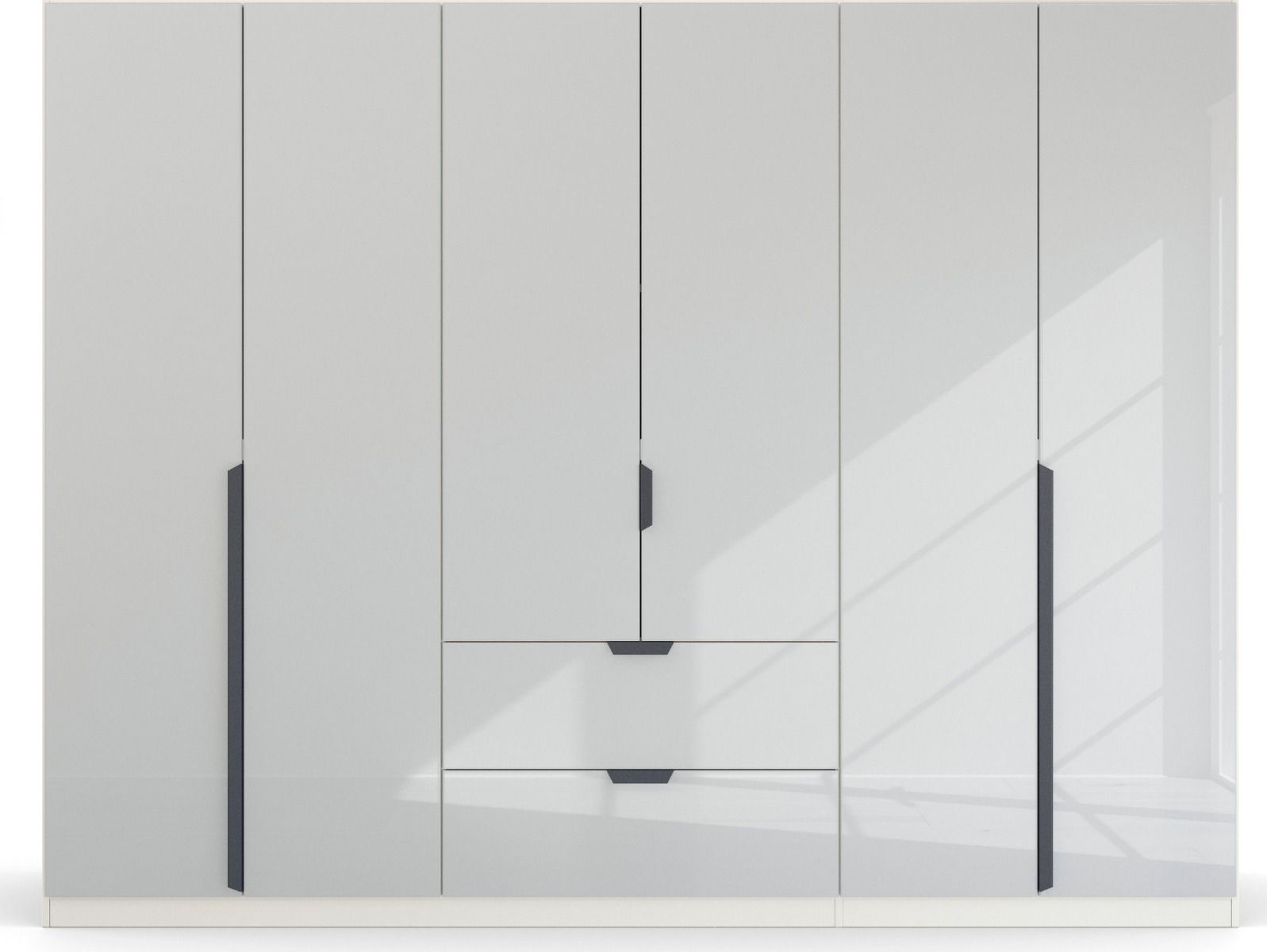 Oakwood Rauch White Glass  Modern Quadra Spin 6 Door Combi 271CM Wardrobe