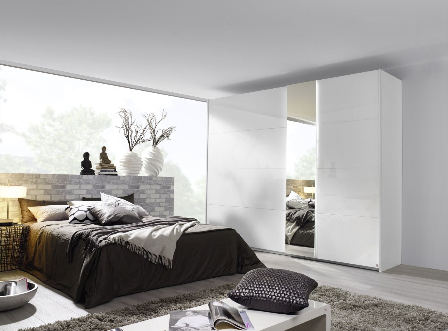 Oakwood Rauch Miramar Perth White Glass Sliding Door Wardrobe