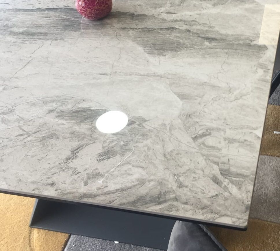Oakwood Merlino light grey gloss marble ceramic  Ext Dining Table Set