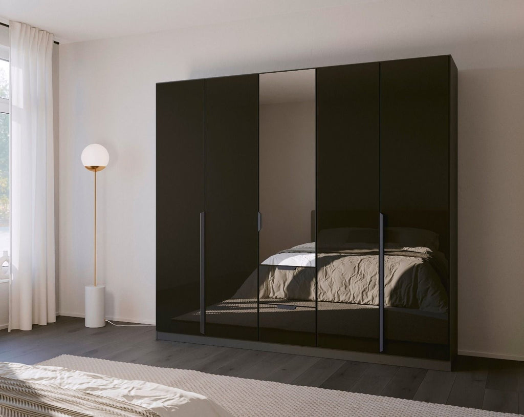 Oakwood Rauch Modern Quadra Spin Bassalt Glass With Mirror 5 Door Combi 226CM Wardrobe