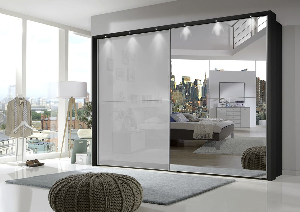 Oakwood Wiemann Berlin Sliding Door Wardrobe Graphite & Pebble Grey Glass
