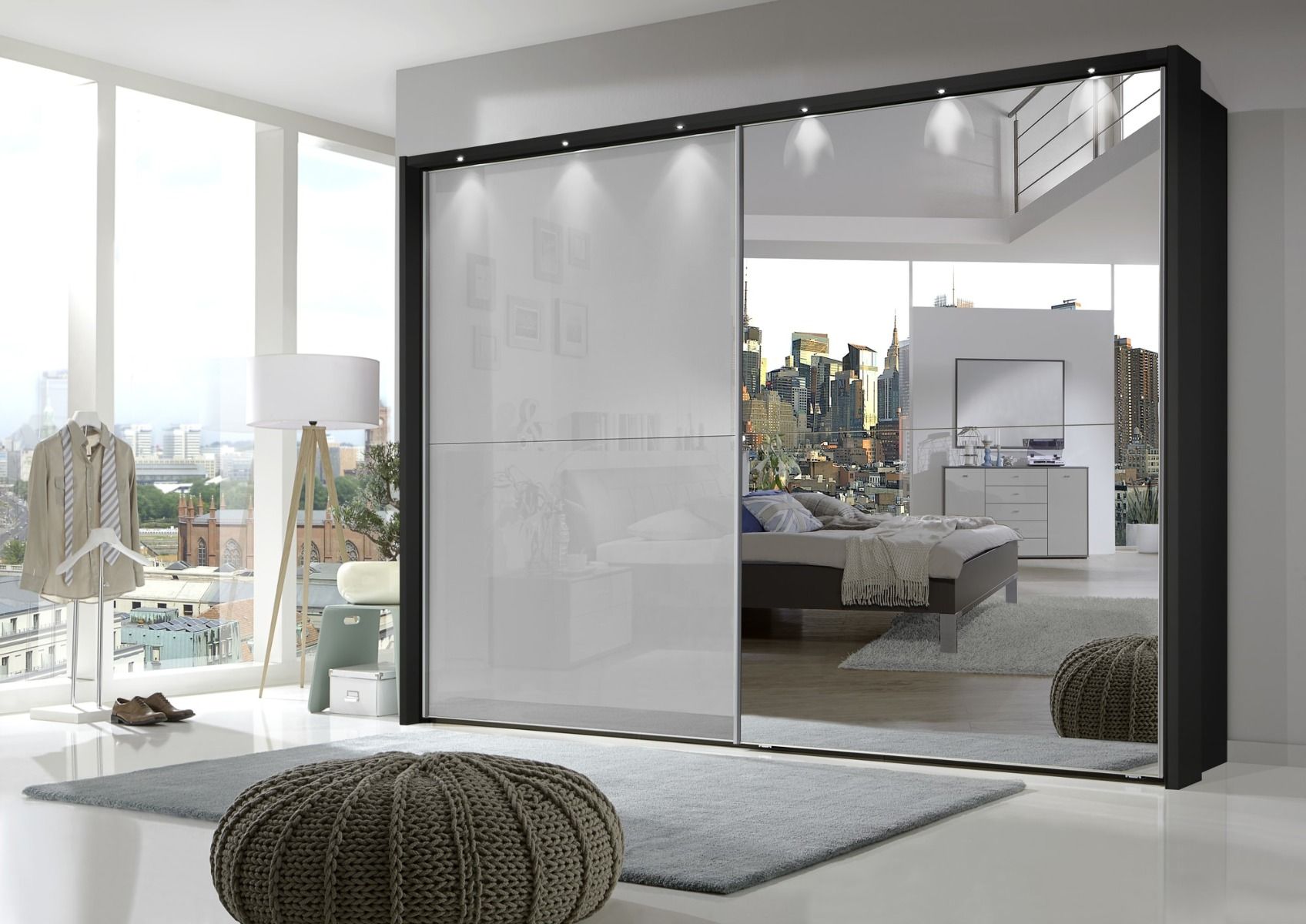 Oakwood Wiemann Berlin Sliding Door Wardrobe Graphite & Pebble Grey Glass