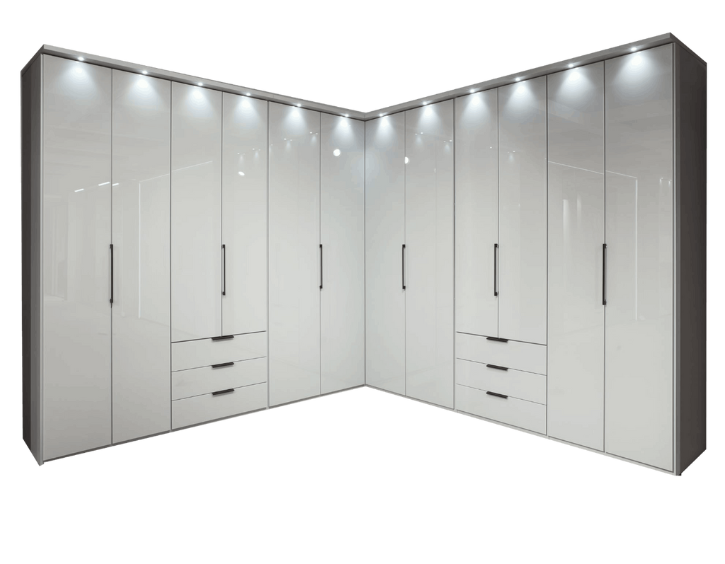 Oakwood Wiemann Monaco Corner Wardrobe With Glass Front Bi-Folding Doors