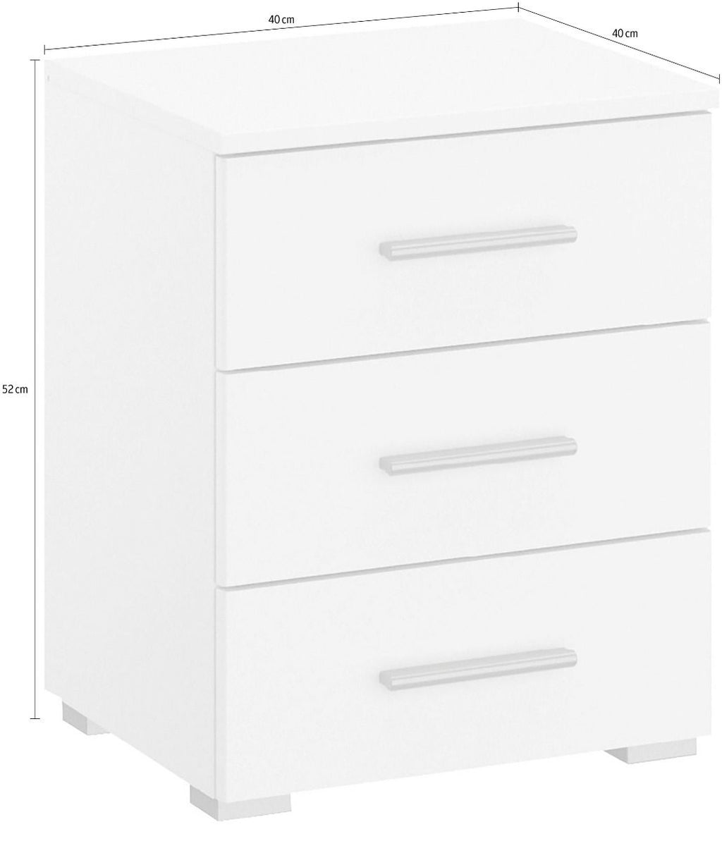 Oakwood Rauch Base 3 Drawer Metallic Grey Bedside Cabinet