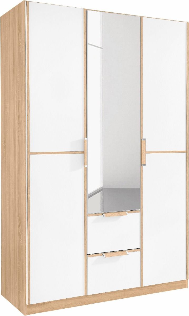 Oakwood Rauch Essensa Sonoma Oak and White 3 Door Hinged Combi Wardrobe With Mirror