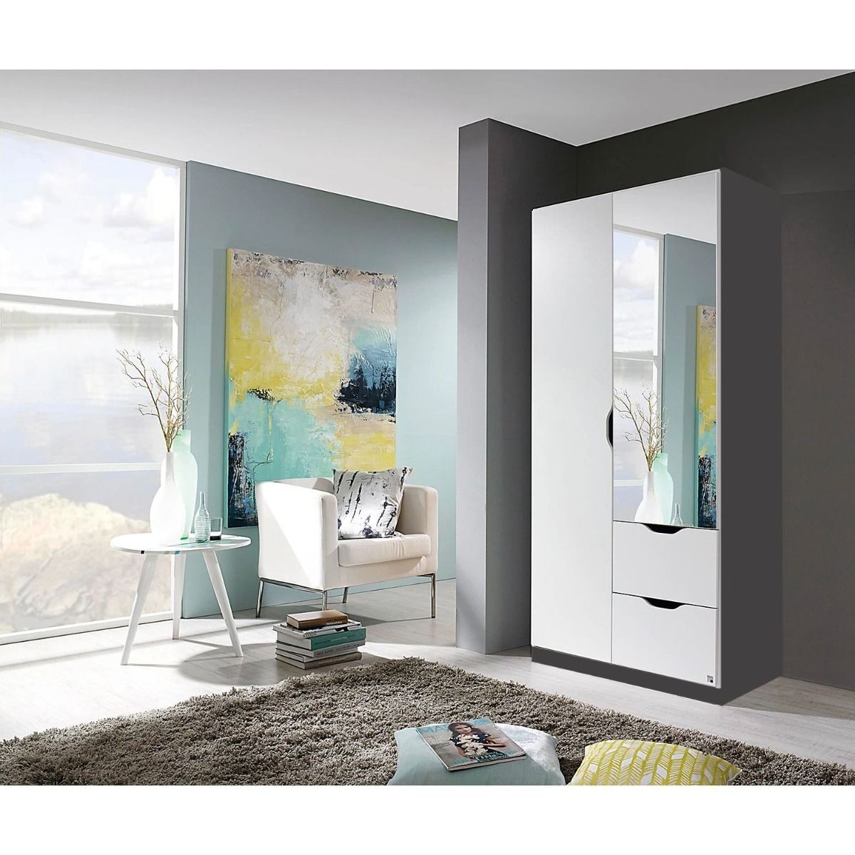 Oakwood Rauch Arnstein 2 Door Metallic Grey/Alpine White Combi Mirrored Wardrobe