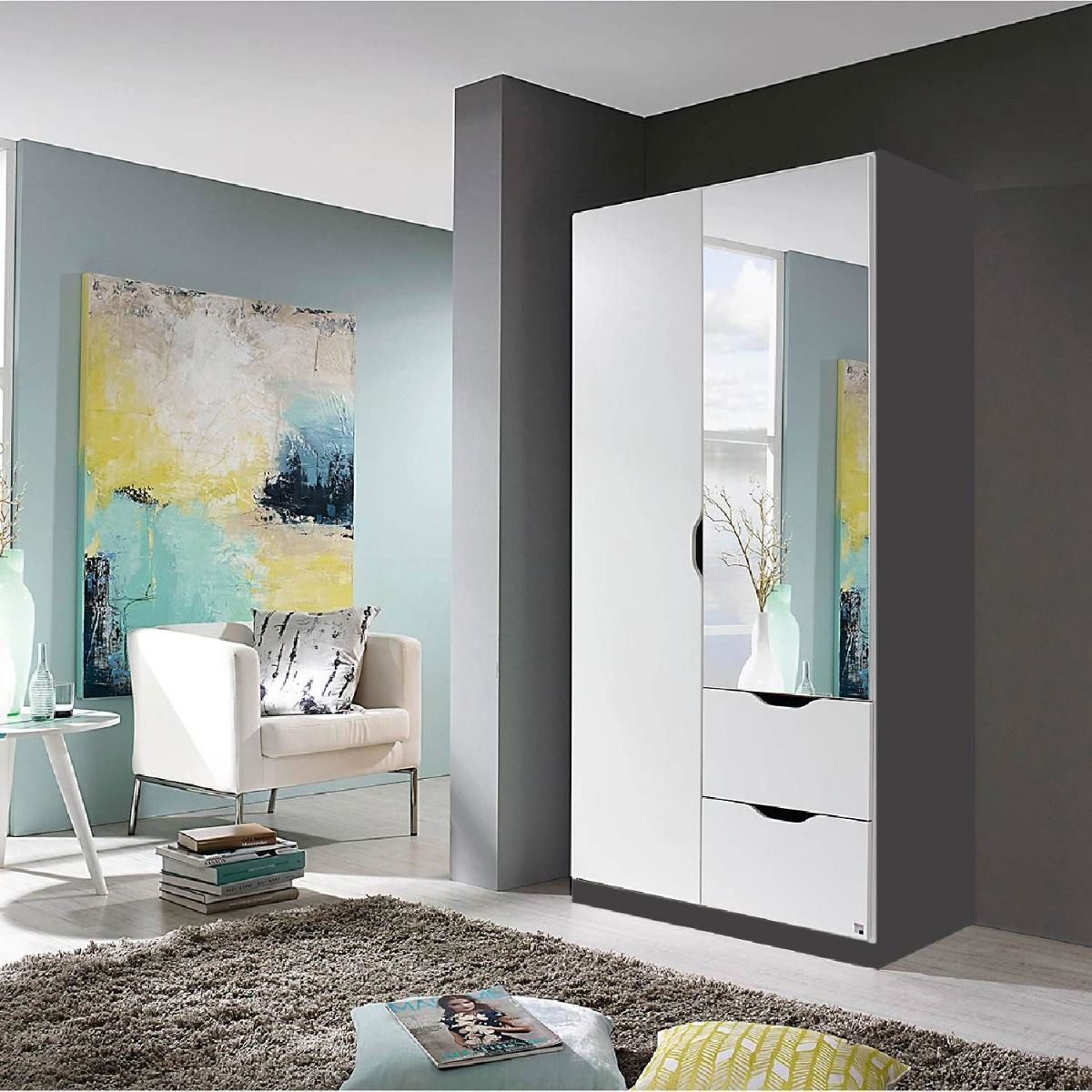 Oakwood Rauch Arnstein 2 Door Metallic Grey/Alpine White Combi Mirrored Wardrobe