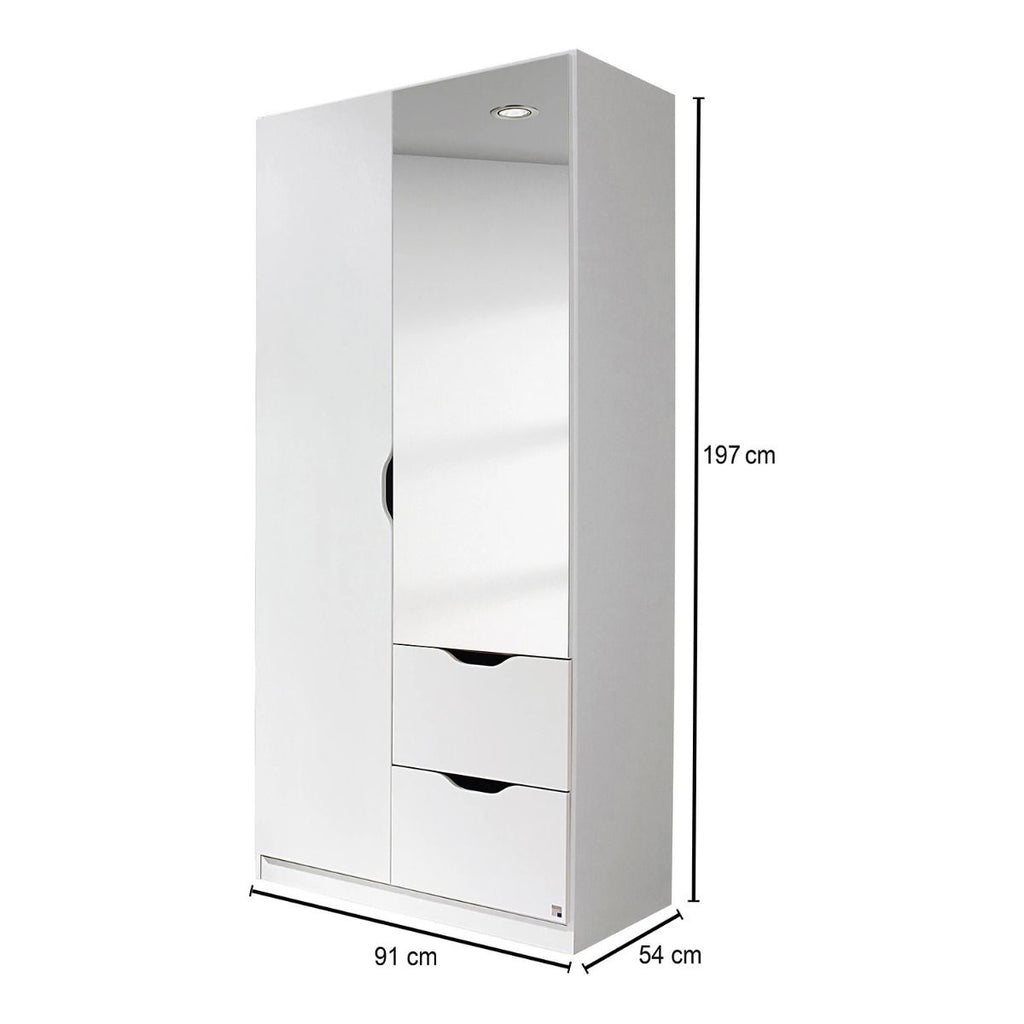 Oakwood Rauch Arnstein 2 Door Metallic Grey/Alpine White Combi Mirrored Wardrobe