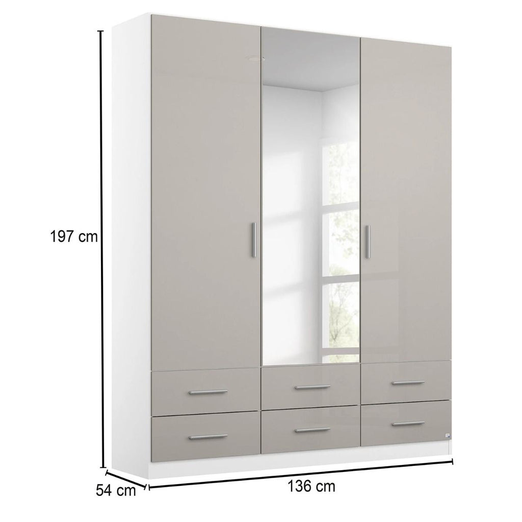 Oakwood Rauch Stuttgart Artisan Oak Light with Soft Grey Front 3 Door Combi Wardrobe