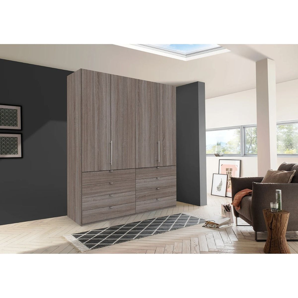 Oakwood Wiemann Loft Dark Rustic Oak 2M Bi-Folding Doors Wardrobe With Drawers