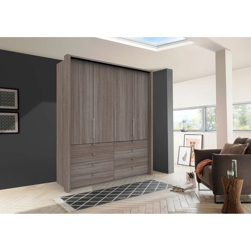 Oakwood Wiemann Loft Dark Rustic Oak 2M Bi-Folding Doors Wardrobe With Drawers