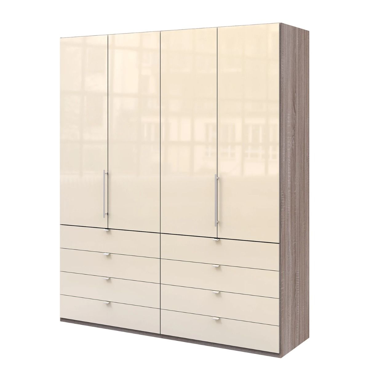 Oakwood Wiemann Loft Magnolia Glass Front 200CM Bi-Folding Doors Wardrobe With Drawers