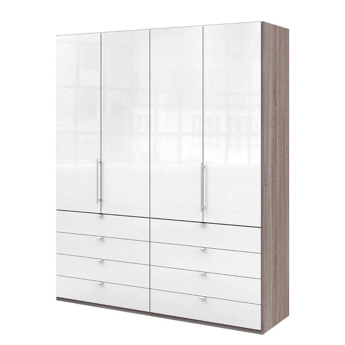 Oakwood Wiemann Loft White Glass Front 200CM Bi-Folding Doors Wardrobe With Drawers