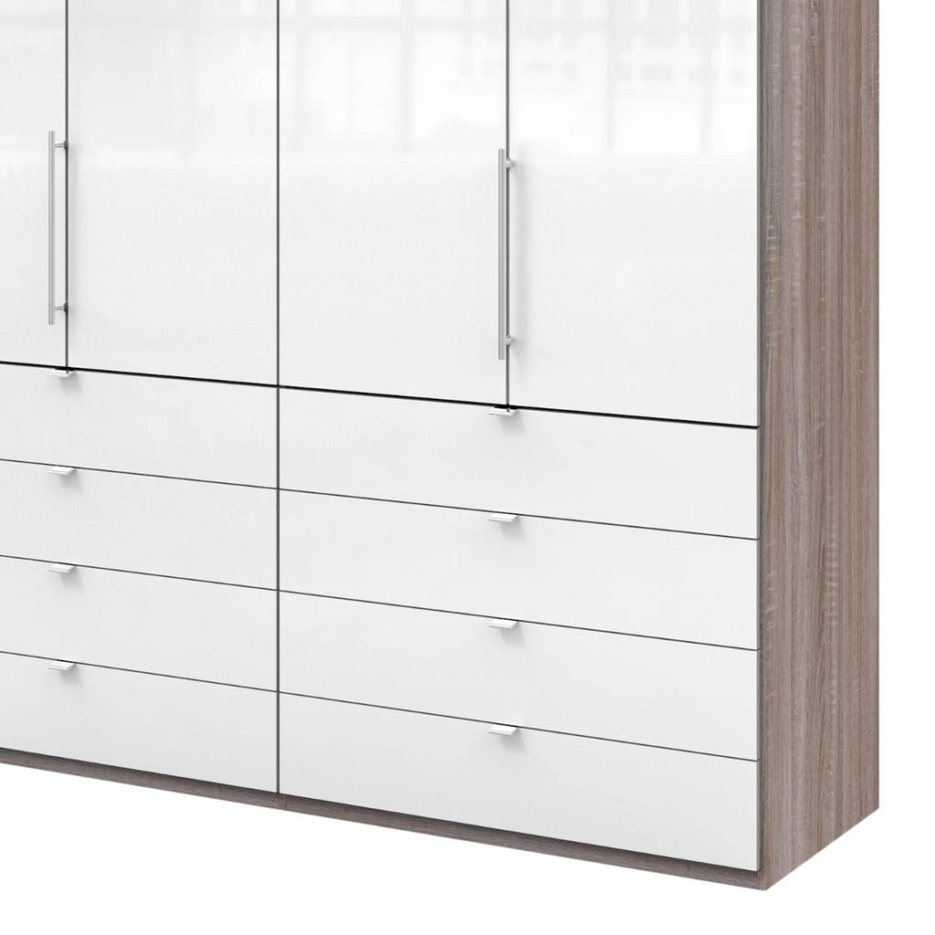 Oakwood Wiemann Loft White Glass Front 200CM Bi-Folding Doors Wardrobe With Drawers