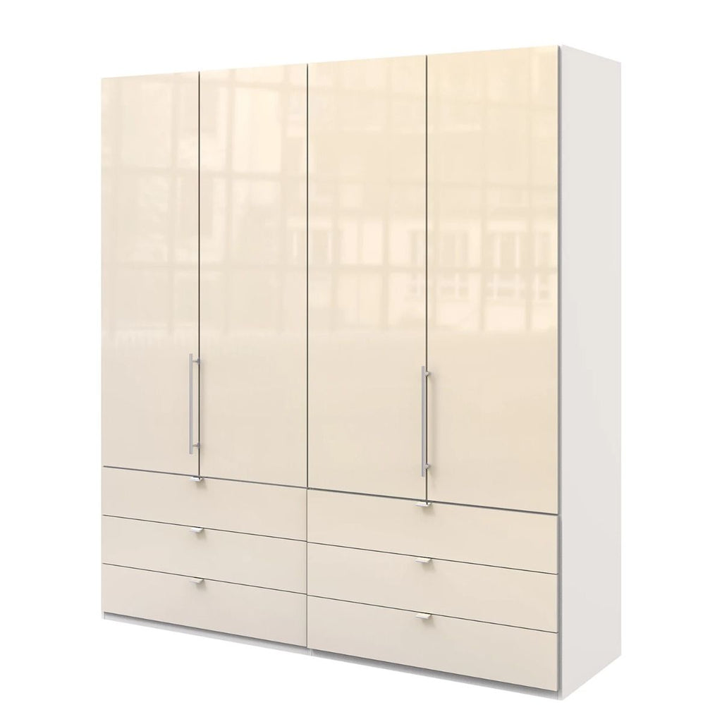 Oakwood Wiemann Loft Magnolia Glass Front 2M Bi-Folding Doors Wardrobe With Drawers