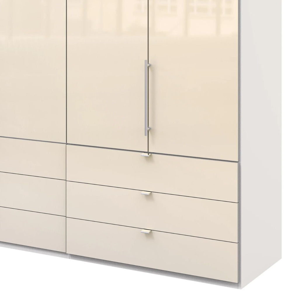 Oakwood Wiemann Loft Magnolia Glass Front 2M Bi-Folding Doors Wardrobe With Drawers