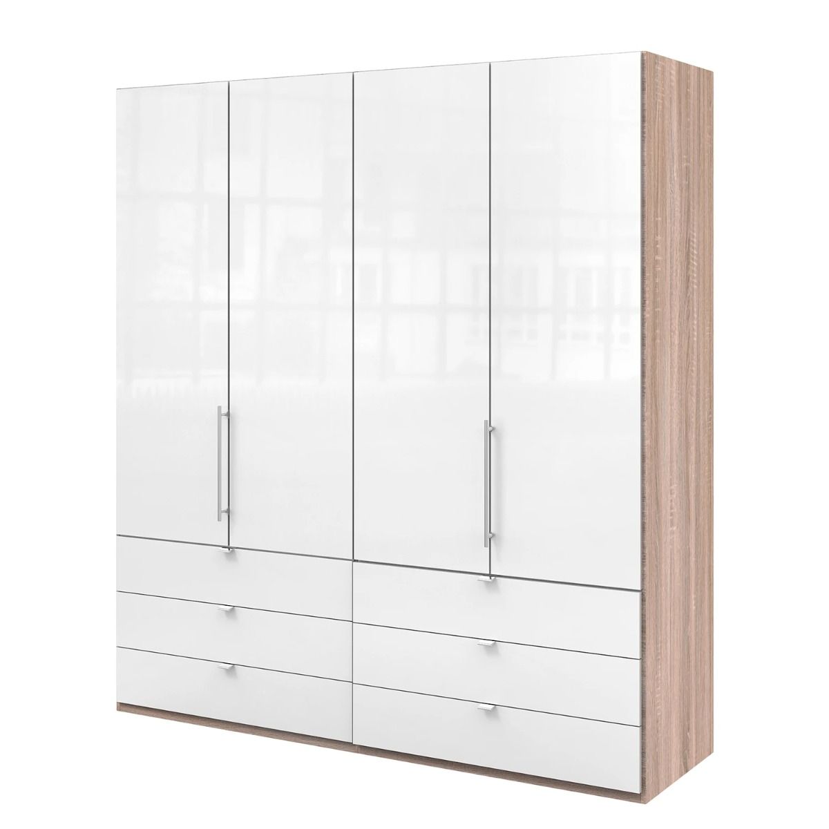 Oakwood Wiemann Loft White Glass Front 200CM Bi-Folding Doors Wardrobe With Drawers