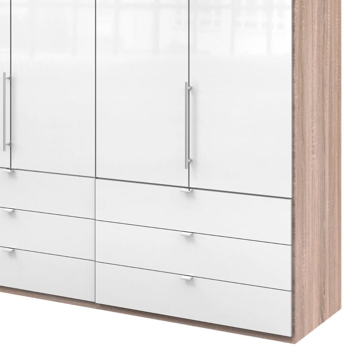 Oakwood Wiemann Loft White Glass Front 200CM Bi-Folding Doors Wardrobe With Drawers