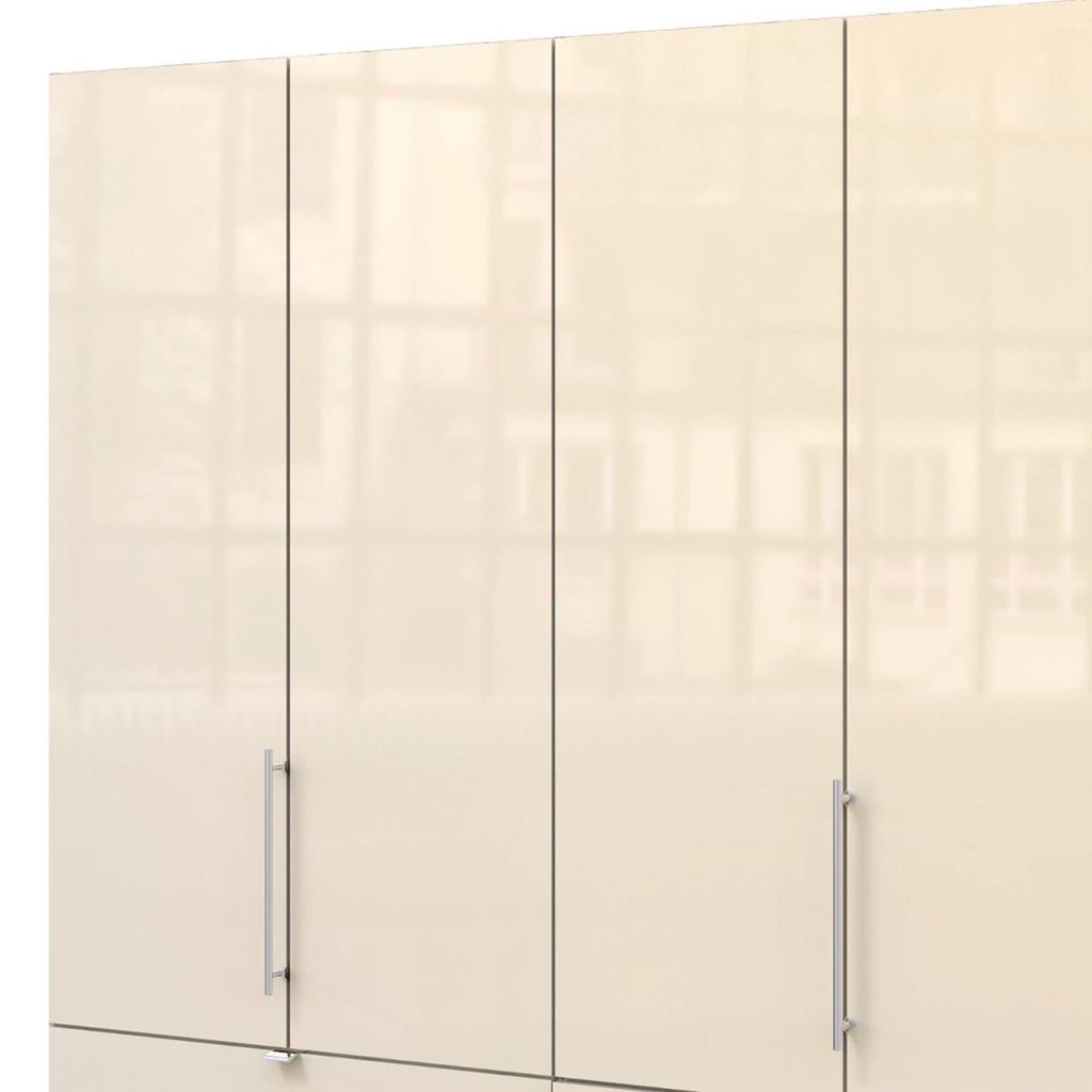 Oakwood Wiemann Loft Magnolia Glass Front 200CM Bi-Folding Doors Wardrobe With Drawers