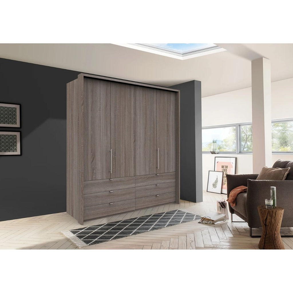 Oakwood Wiemann Loft Dark Rustic Oak 2M Bi-Folding Doors Wardrobe With Drawers