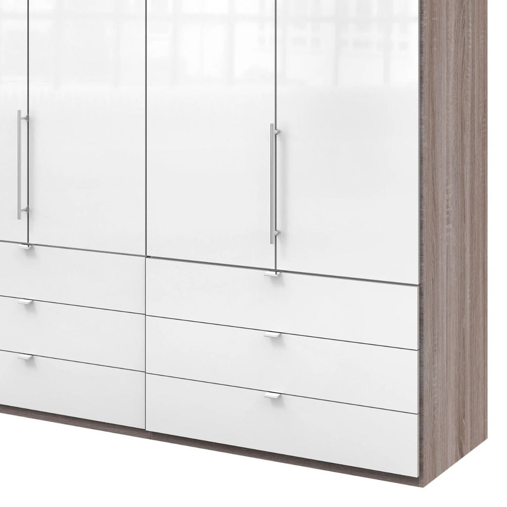 Oakwood Wiemann Loft White Glass Front 200CM Bi-Folding Doors Wardrobe With Drawers
