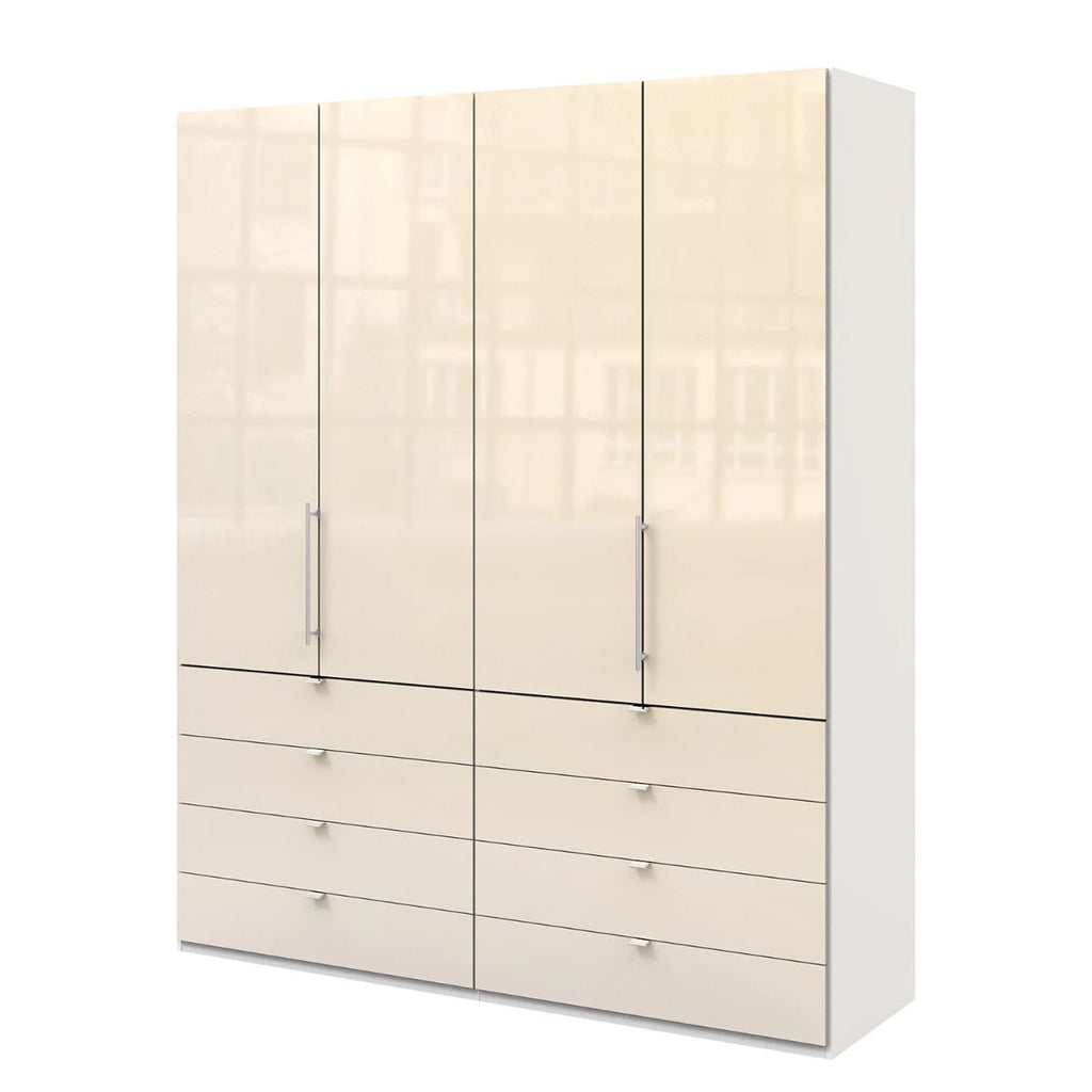 Oakwood Wiemann Loft Magnolia Glass Front 2M Bi-Folding Doors Wardrobe With Drawers