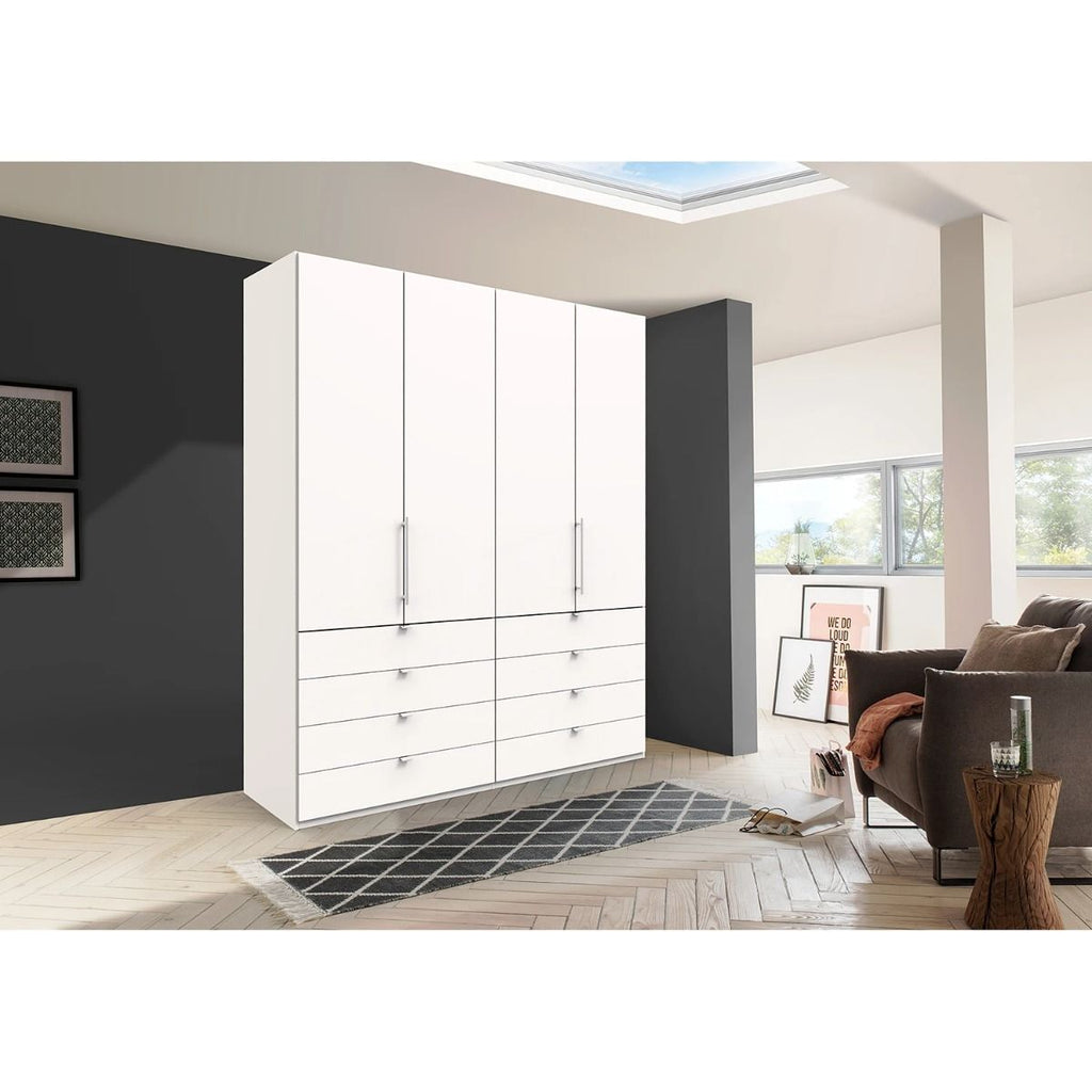 Oakwood Wiemann Loft White Glass 200CM Bi-Folding Doors Wardrobe With Drawers
