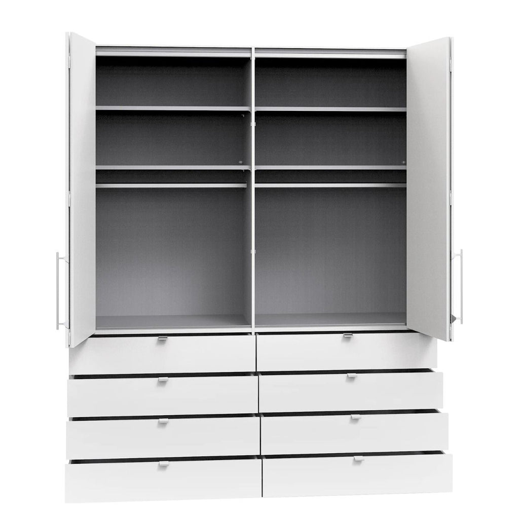 Oakwood Wiemann Loft White Glass Front 200CM Bi-Folding Doors Wardrobe With Drawers