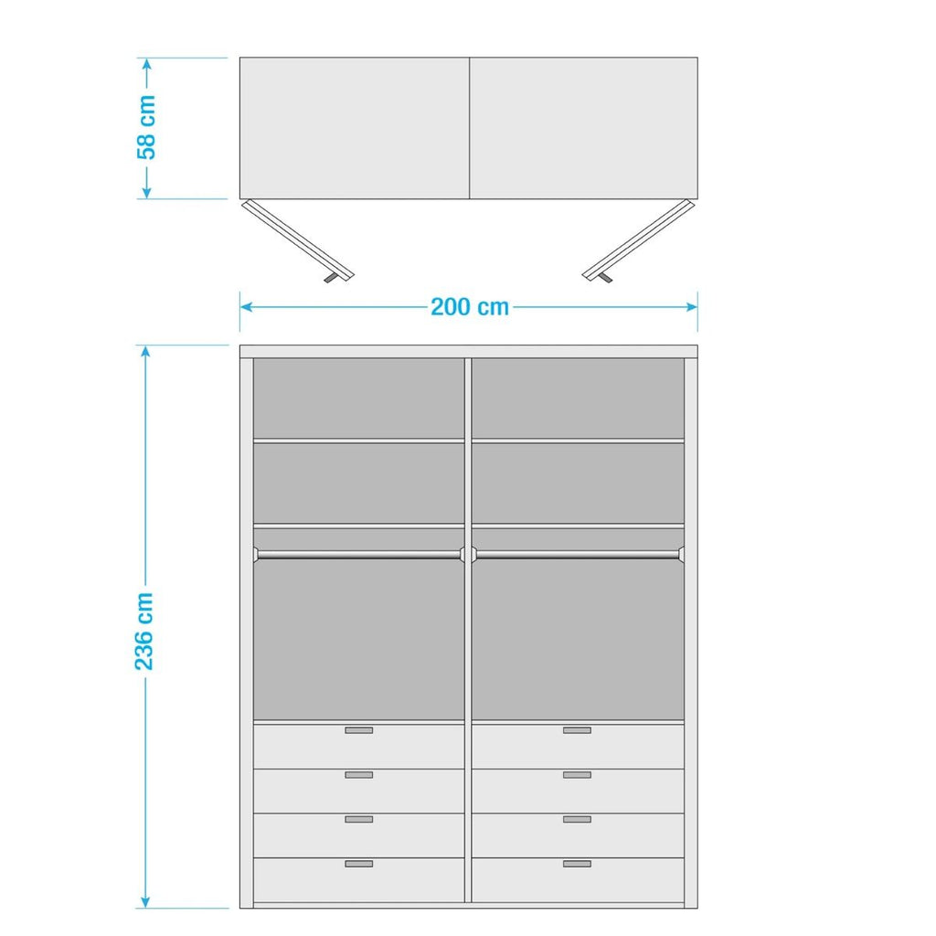 Oakwood Wiemann Loft White Glass Front 200CM Bi-Folding Doors Wardrobe With Drawers