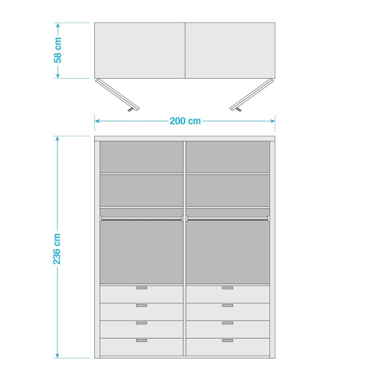 Oakwood Wiemann Loft White Glass Front 200CM Bi-Folding Doors Wardrobe With Drawers