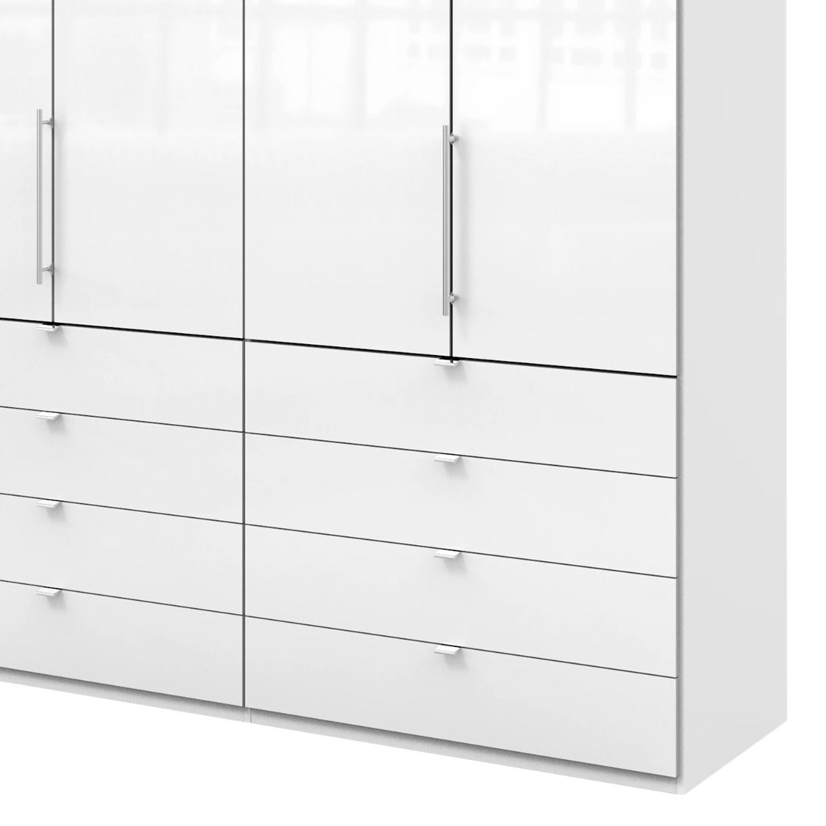 Oakwood Wiemann Loft White Glass 200CM Bi-Folding Doors Wardrobe With Drawers