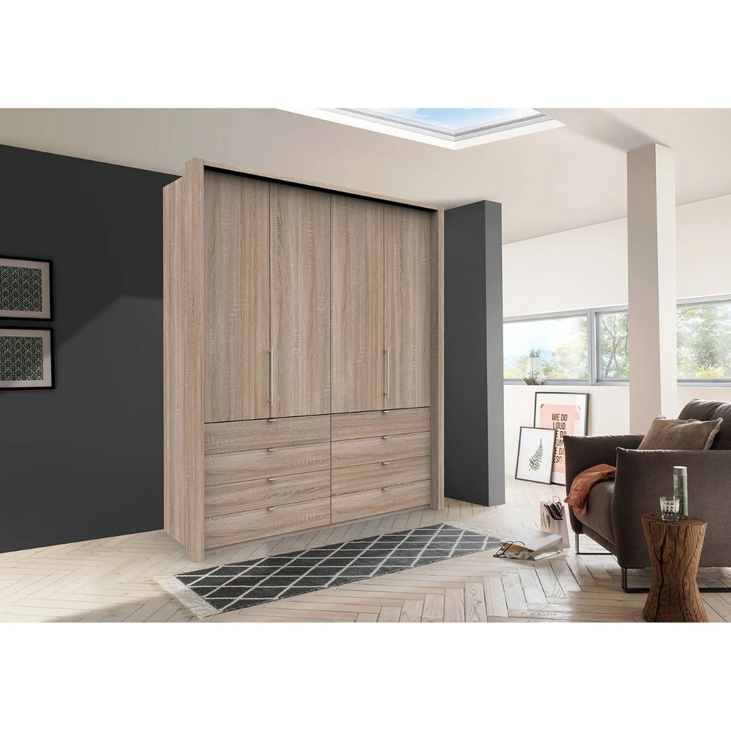 Oakwood Wiemann Loft Dark Rustic Oak 2M Bi-Folding Doors Wardrobe With Drawers