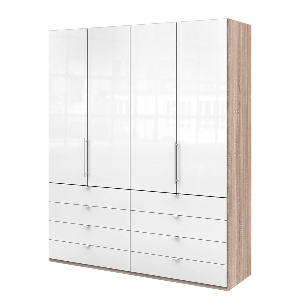 Oakwood Wiemann Loft White Glass Front 200CM Bi-Folding Doors Wardrobe With Drawers