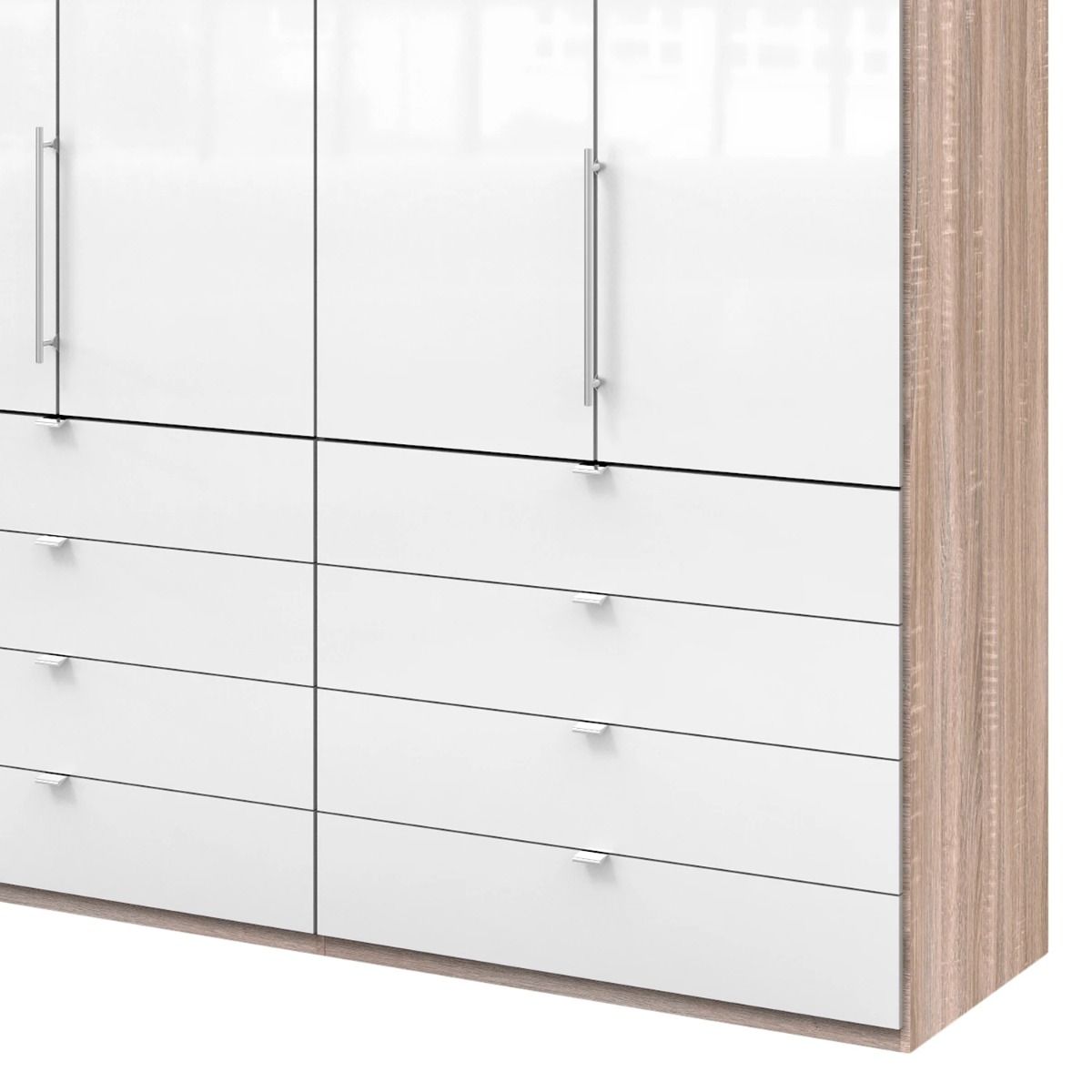 Oakwood Wiemann Loft White Glass Front 200CM Bi-Folding Doors Wardrobe With Drawers