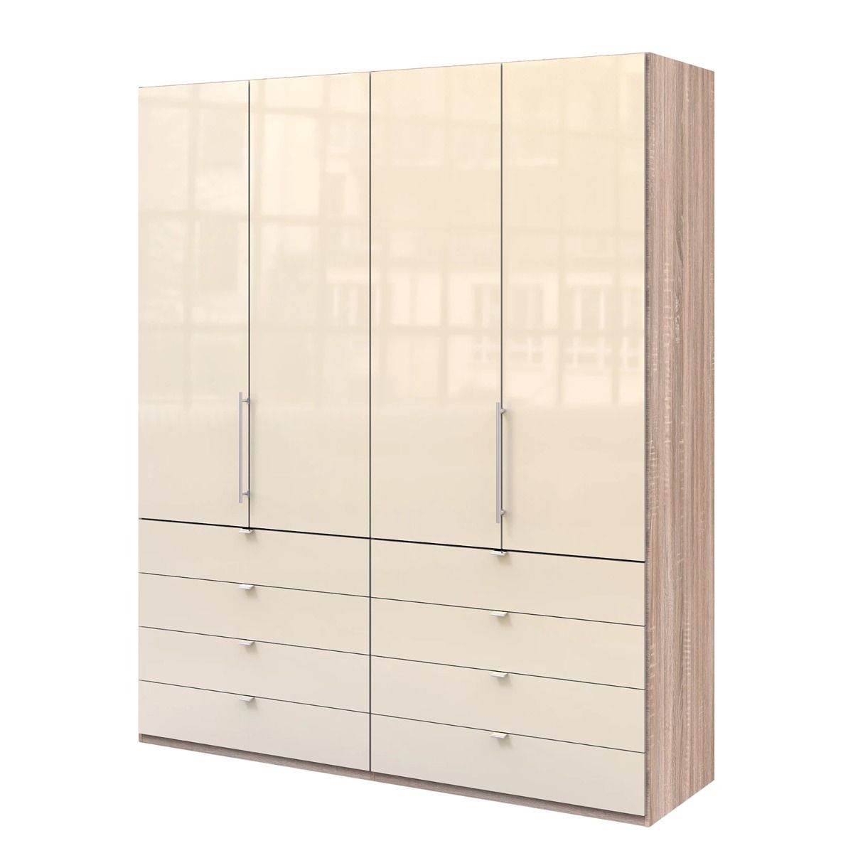 Oakwood Wiemann Loft Magnolia Glass Front 200CM Bi-Folding Doors Wardrobe With Drawers