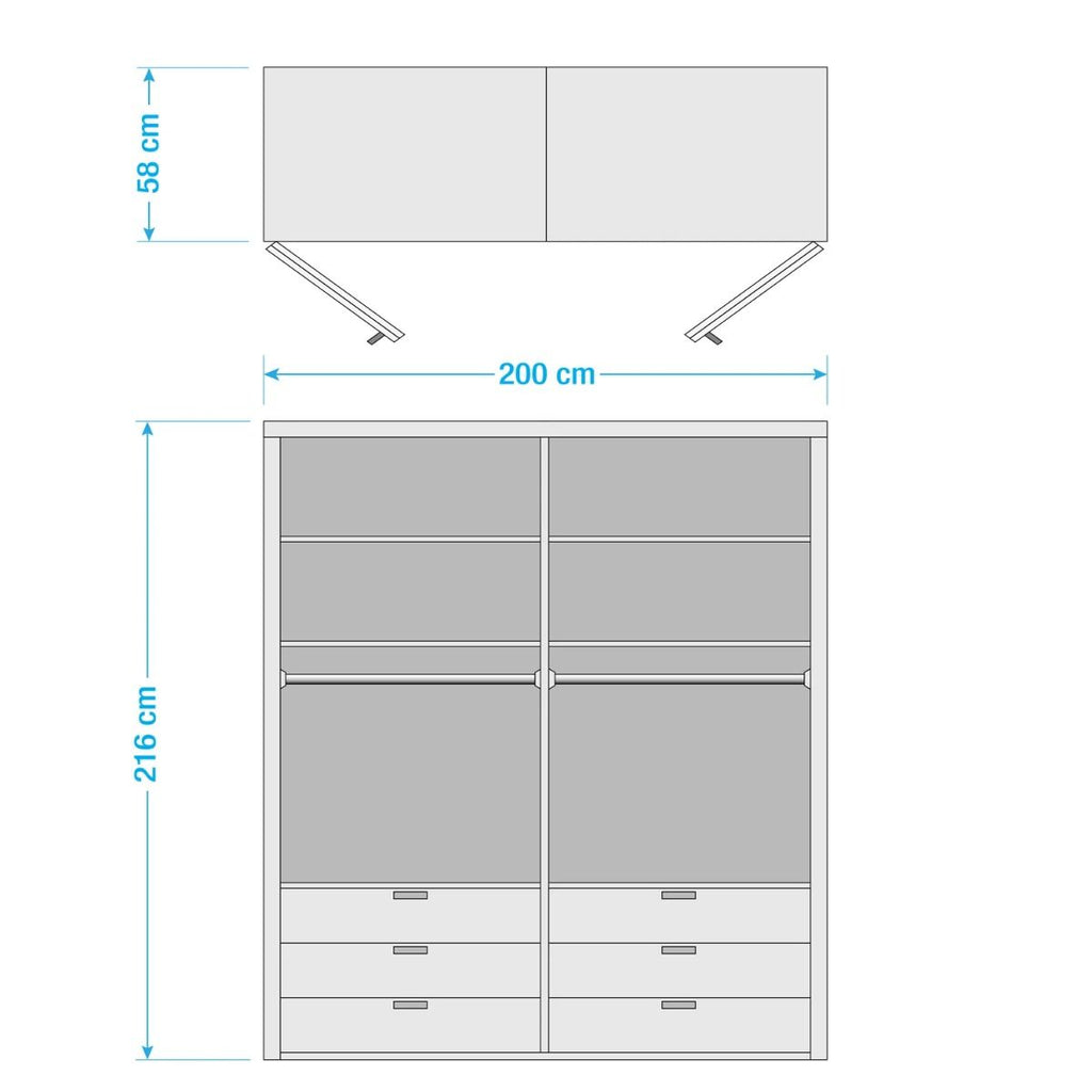 Oakwood Wiemann Loft White Glass Front 200CM Bi-Folding Doors Wardrobe With Drawers