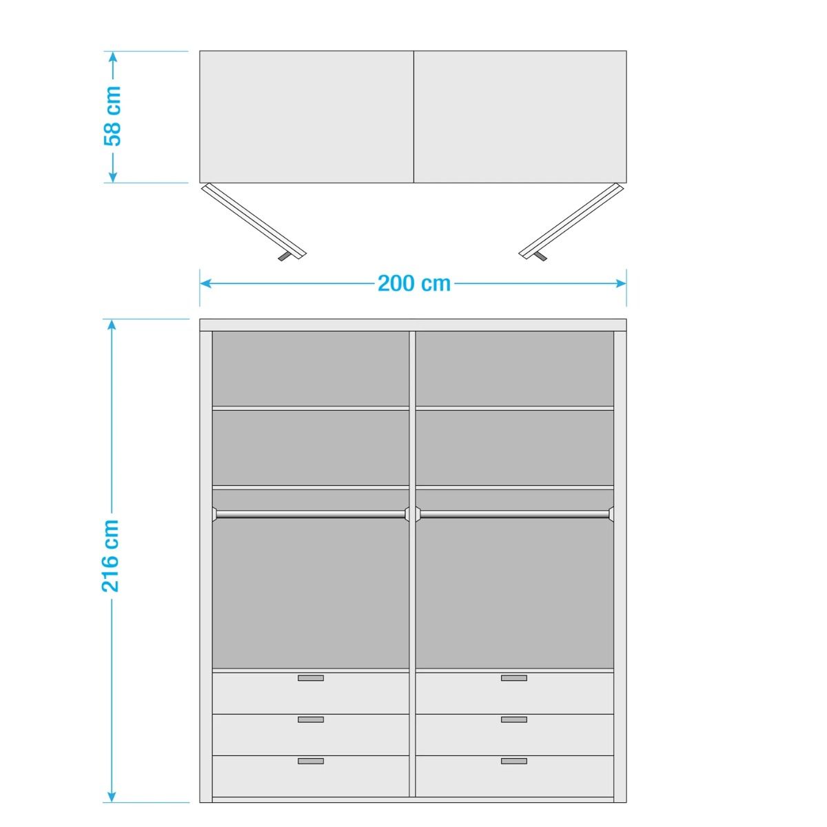Oakwood Wiemann Loft White Glass Front 200CM Bi-Folding Doors Wardrobe With Drawers