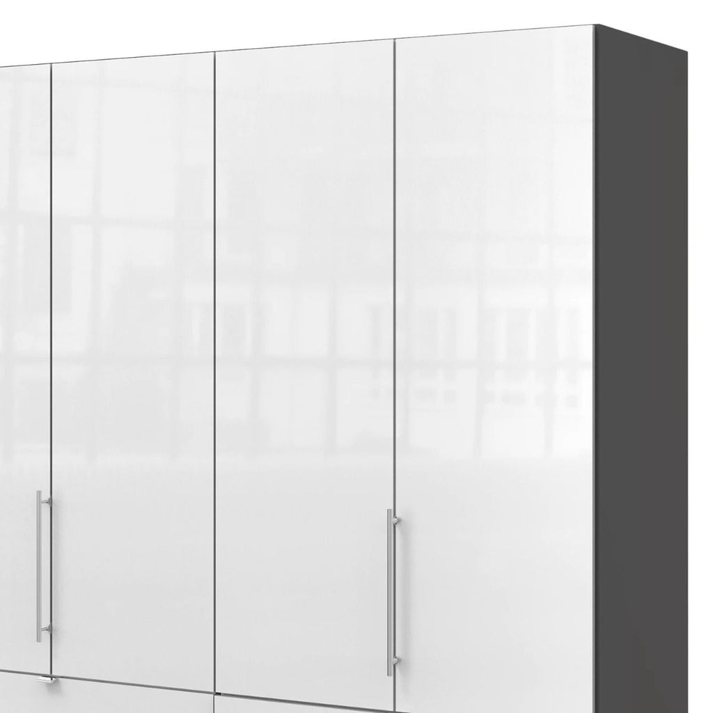 Oakwood Wiemann Loft White Glass Front 200CM Bi-Folding Doors Wardrobe With Drawers