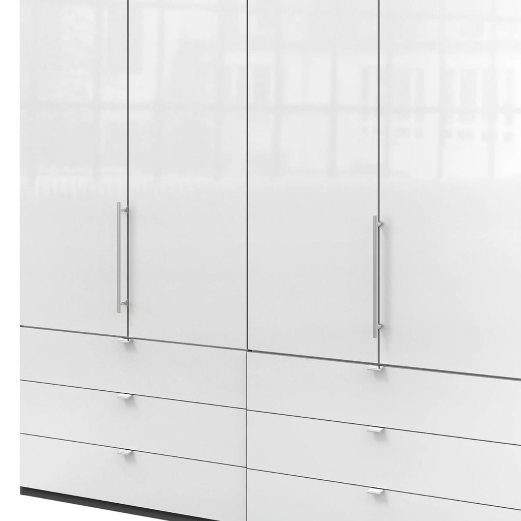 Oakwood Wiemann Loft White Glass Front 200CM Bi-Folding Doors Wardrobe With Drawers