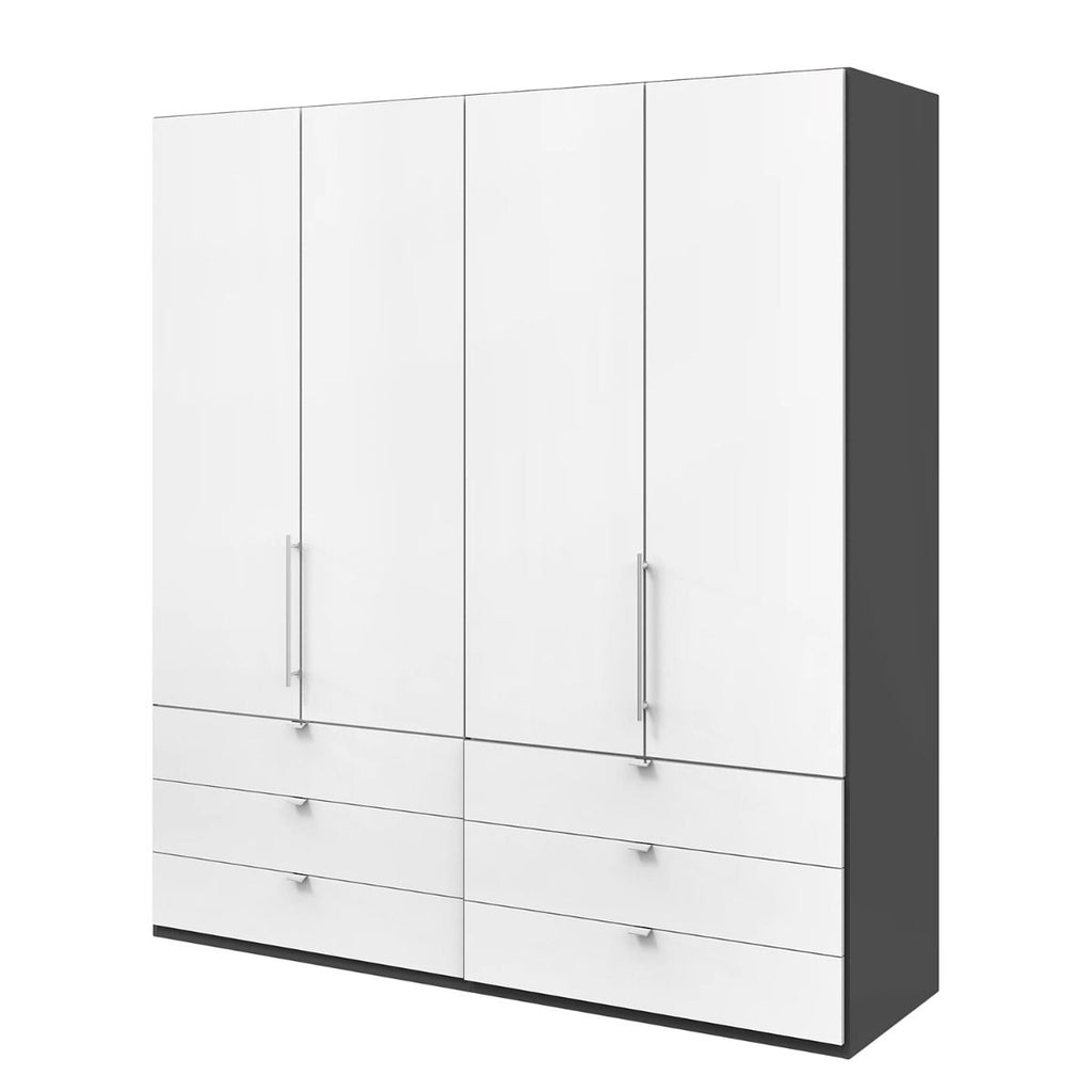 Oakwood Wiemann Loft White Glass Front 200CM Bi-Folding Doors Wardrobe With Drawers
