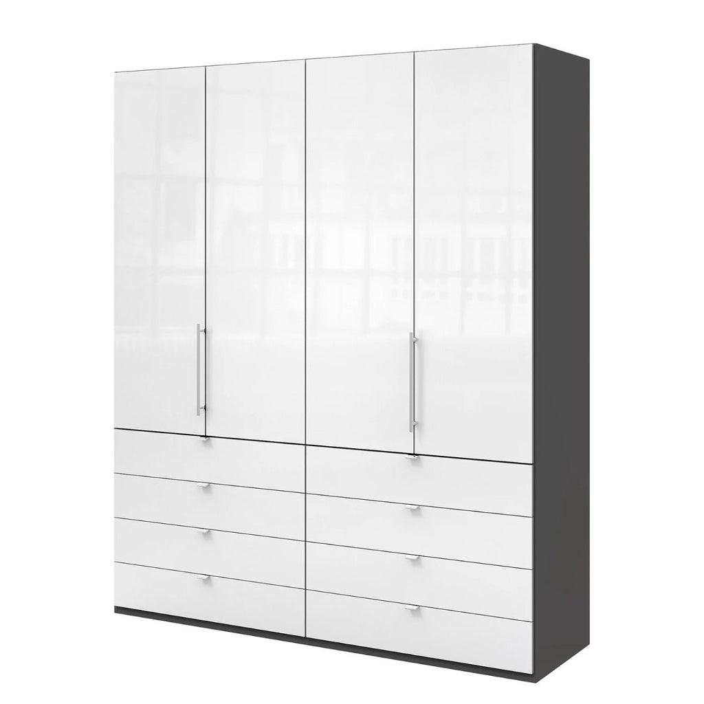 Oakwood Wiemann Loft White Glass Front 200CM Bi-Folding Doors Wardrobe With Drawers
