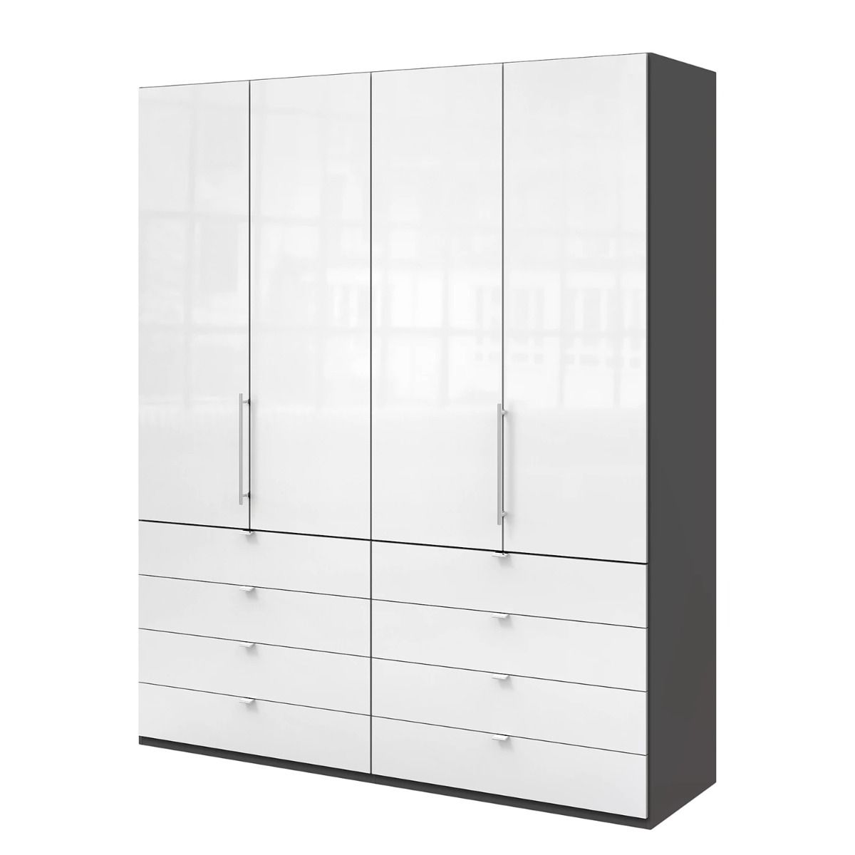 Oakwood Wiemann Loft White Glass Front 200CM Bi-Folding Doors Wardrobe With Drawers