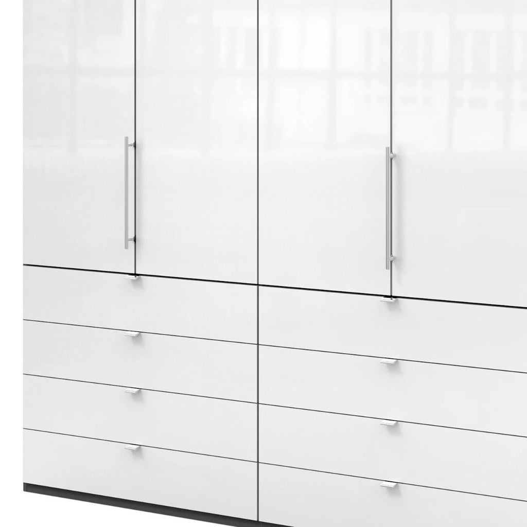 Oakwood Wiemann Loft White Glass Front 200CM Bi-Folding Doors Wardrobe With Drawers