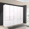 Oakwood Wiemann Loft White Glass 250CM Bi-Folding Doors Wardrobe With Drawers